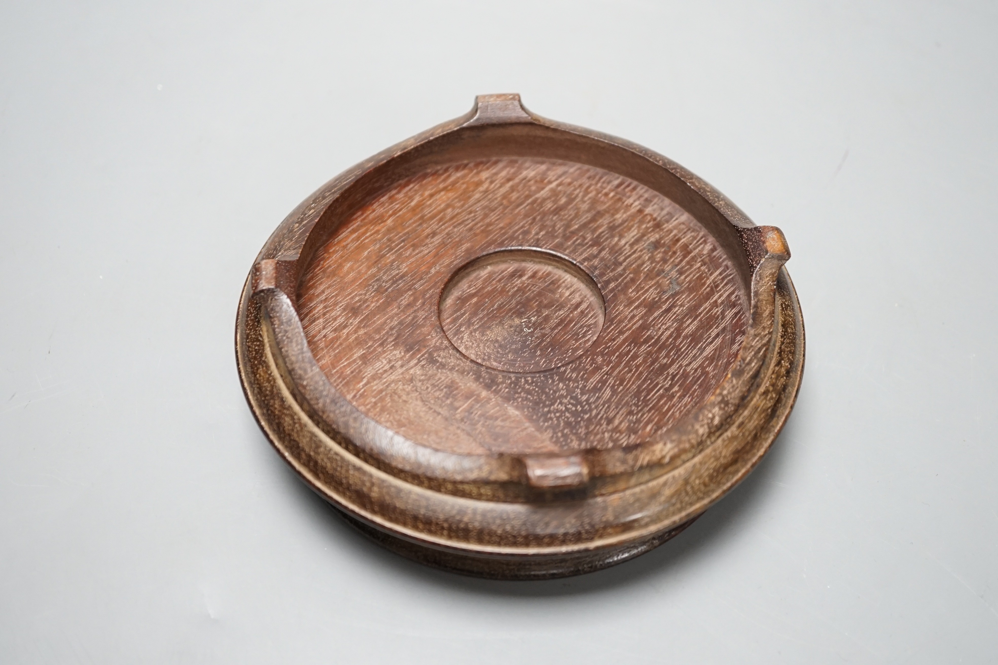 An 18th century Chinese export mandarin pattern porcelain bowl with hardwood stand 28.5cm diameter